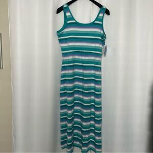 NWT Columbia Dress Women 1X Green Striped Maxi Long Tank OmniWick PFG Sleeveless